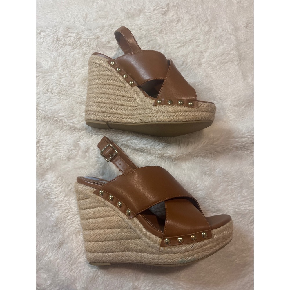 Steve Madden Wedge Sandals Women 7.5 Brown Good Espadrille Platform Studded - Picture 5 of 7